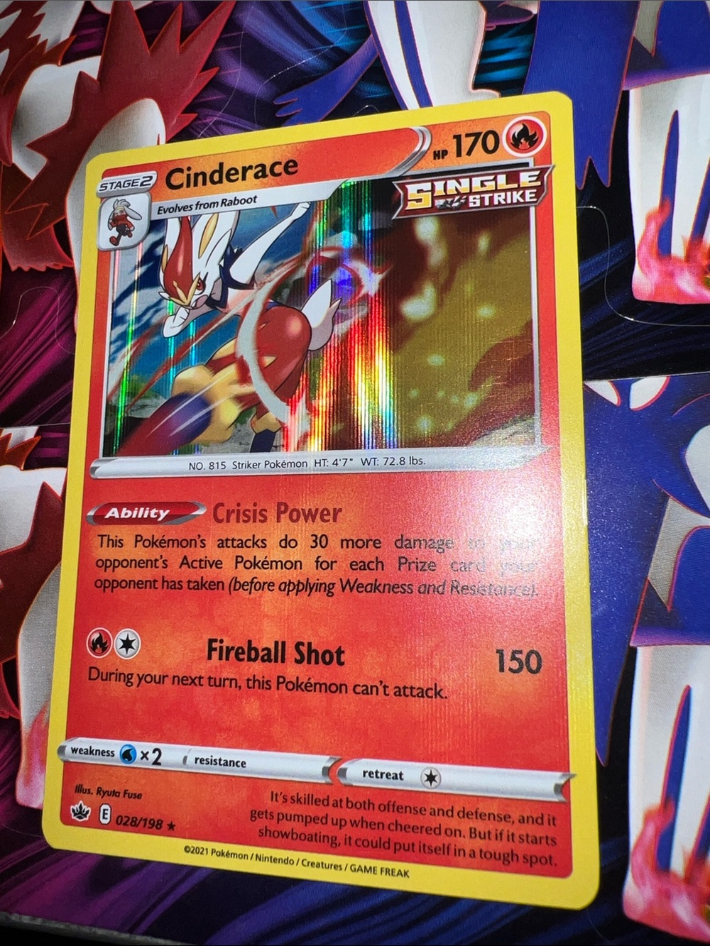 Pokemon Cinderace Holo Card - Red, Yellow
